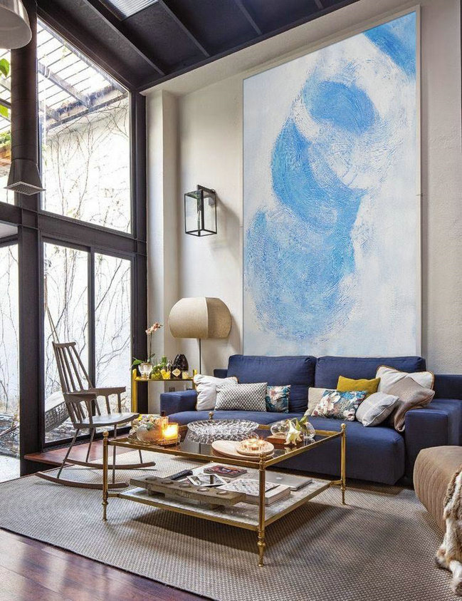 Huge Abstract Painting On Canvas,Vertical Palette Knife Contemporary Art,Huge Abstract Canvas Art,Sky Blue,White,Gray.etc
